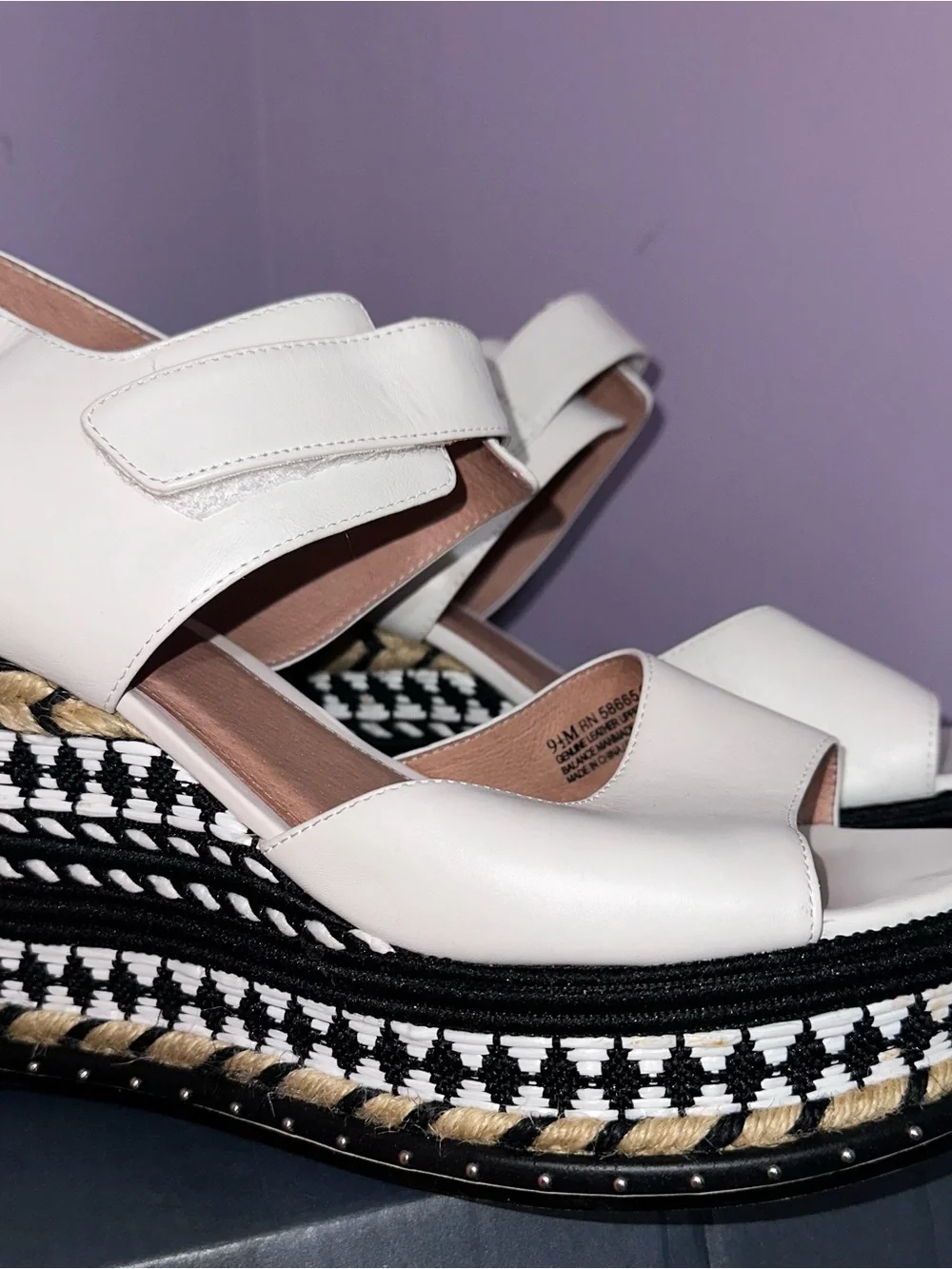 Caslon White Leather Platform Sandals with Woven Trim